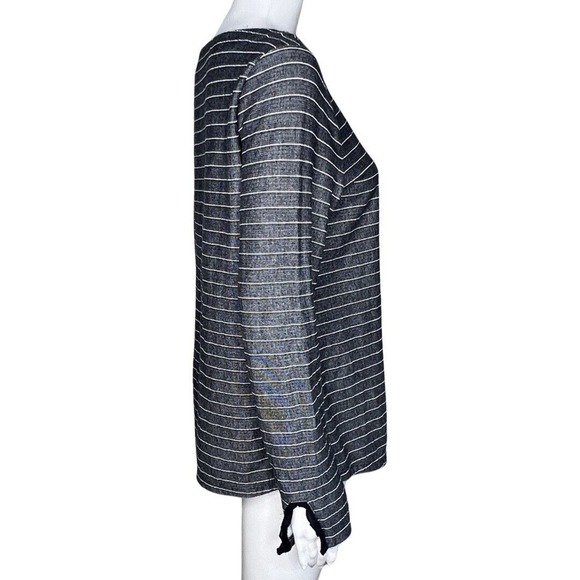 Talbots Shirt Womens Medium Gray White Striped Lightweight Sweatshirt Athleisure - Picture 2 of 8